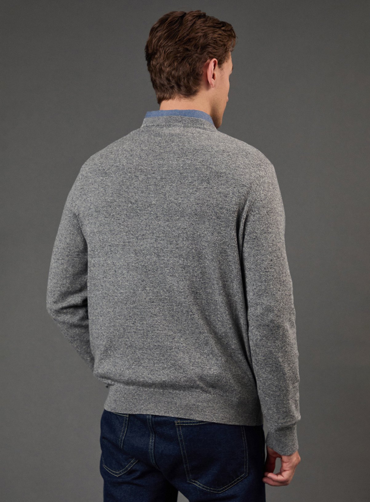 BURTON Light Grey Cotton Rich V Neck Jumper M - Image 3 thumbnail